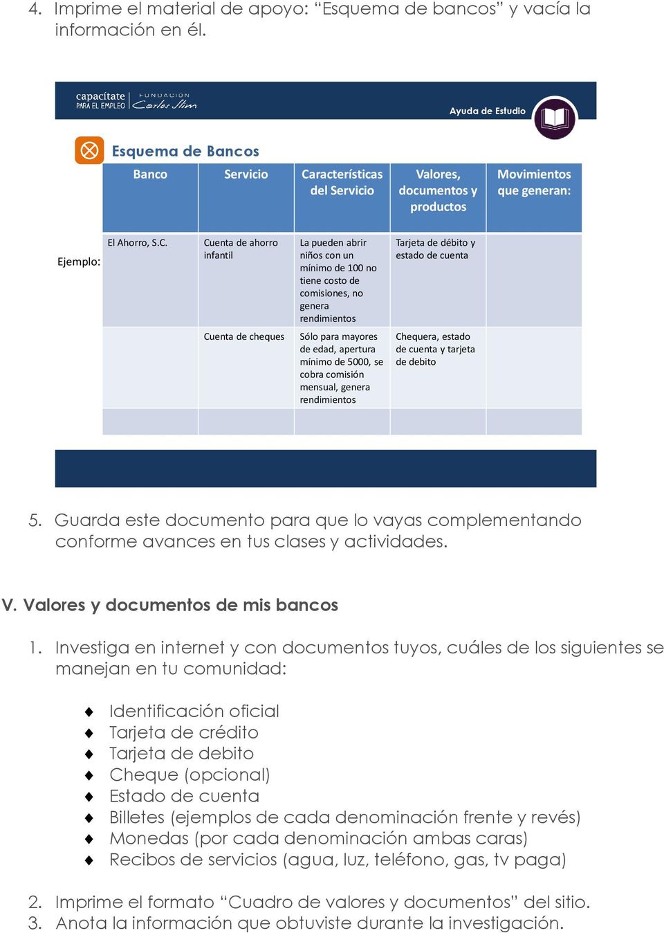 racterísticas del Servicio Valores, documentos y productos Movimientos que generan: El Ahorro, S.C.