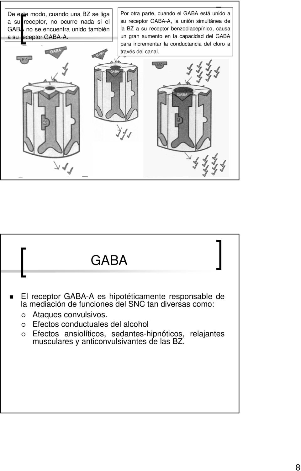 capacidad del GABA para incrementar la conductancia del cloro a través del canal.