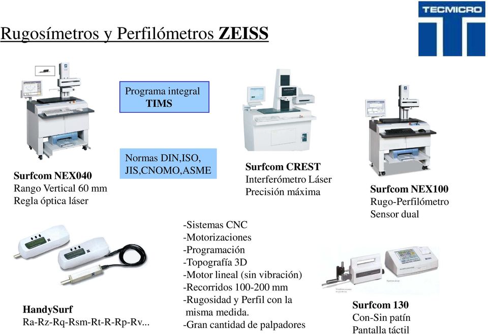 .. Normas DIN,ISO, JIS,CNOMO,ASME Surfcom CREST Interferómetro Láser Precisión máxima -Sistemas CNC -Motorizaciones