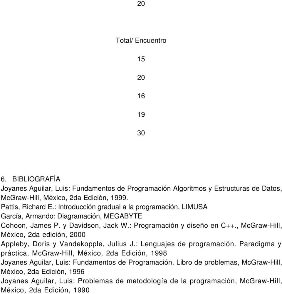 , McGraw-Hill, México, 2da edición, 2000 Appleby, Doris y Vandekopple, Julius J.: Lenguajes de programación.