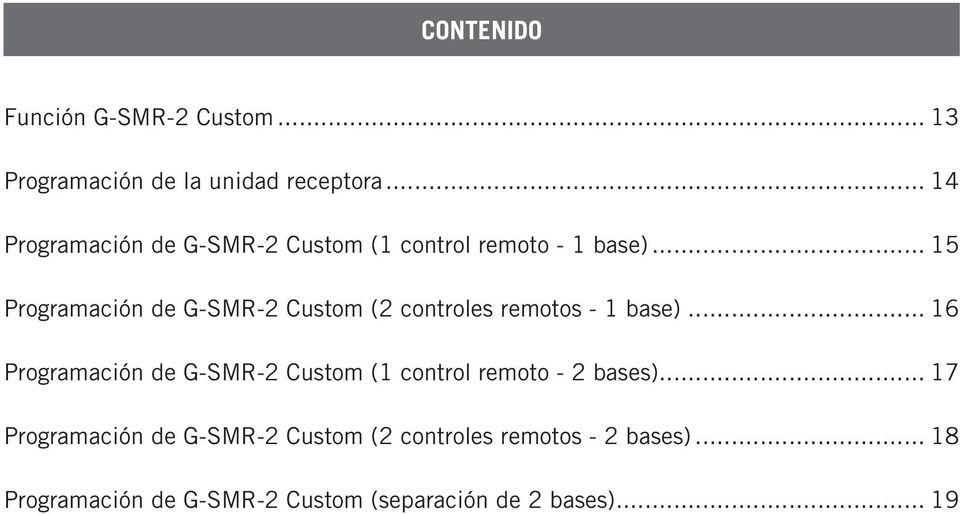 .. 15 Programación de G-SMR-2 Custom (2 controles remotos - 1 base).