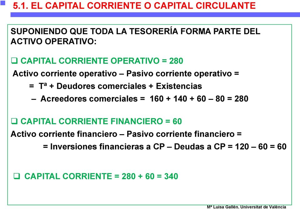Existencias Acreedores comerciales = 160 + 140 + 60 80 = 280 CAPITAL CORRIENTE FINANCIERO = 60 Activo corriente