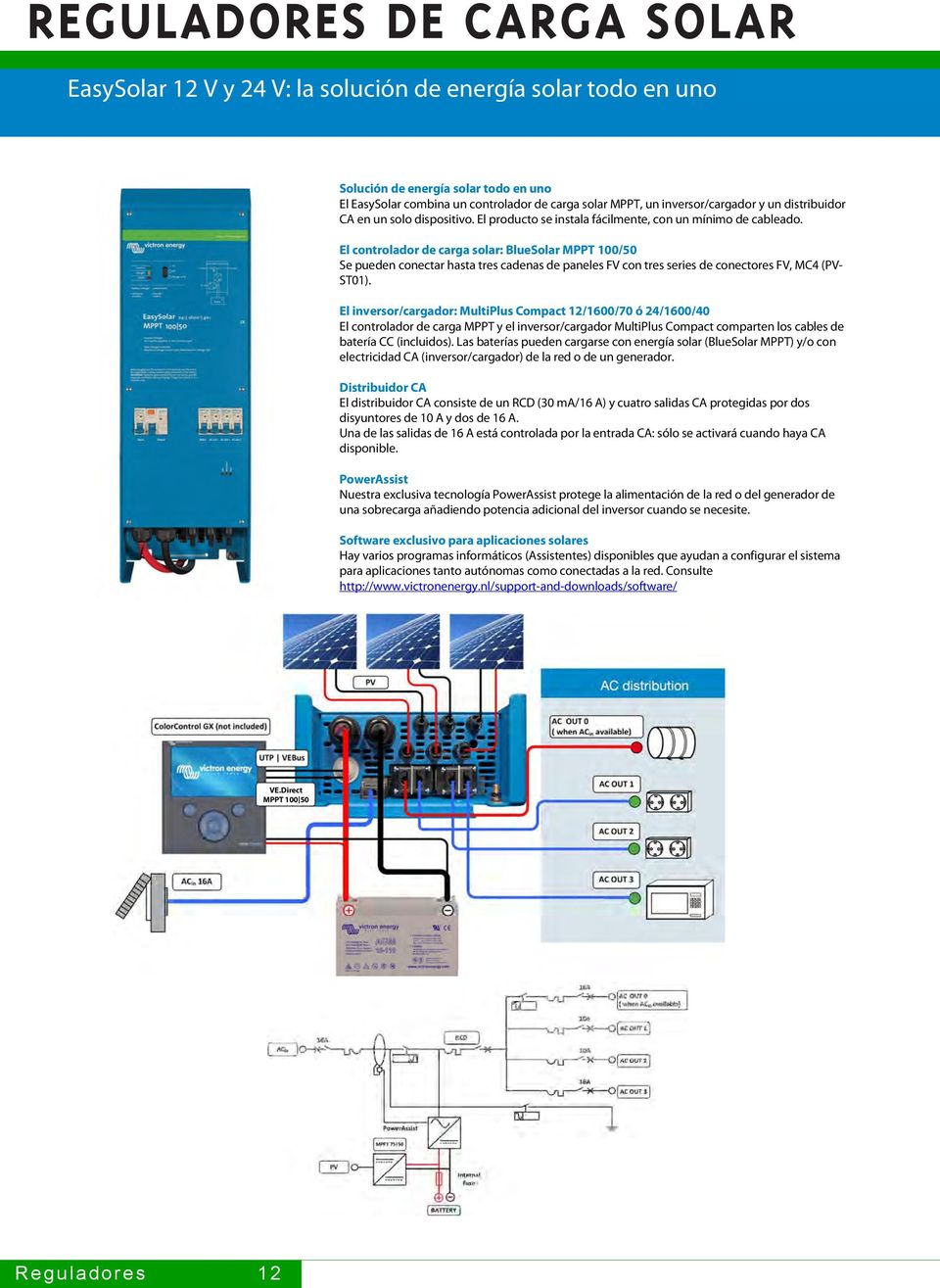 El controlador de carga solar: BlueSolar MPPT 100/50 Se pueden conectar hasta tres cadenas de paneles FV con tres series de conectores FV, MC4 (PV- ST01).