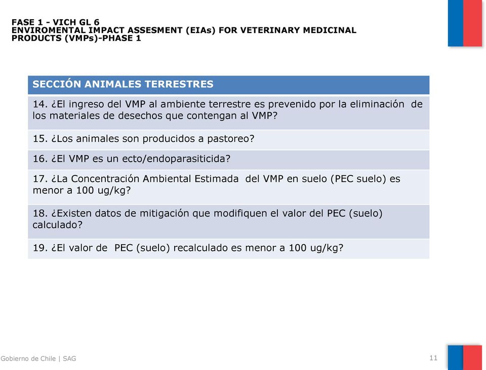 Los animales son producidos a pastoreo? 16. El VMP es un ecto/endoparasiticida? 17.