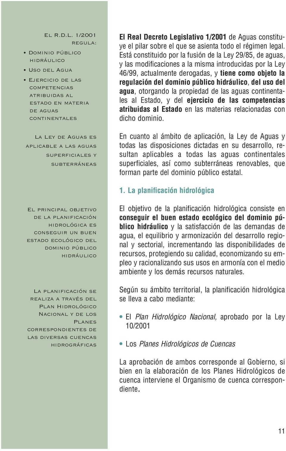 subterráneas El Real Decreto Legislativo 1/2001 de Aguas constituye el pilar sobre el que se asienta todo el régimen legal.