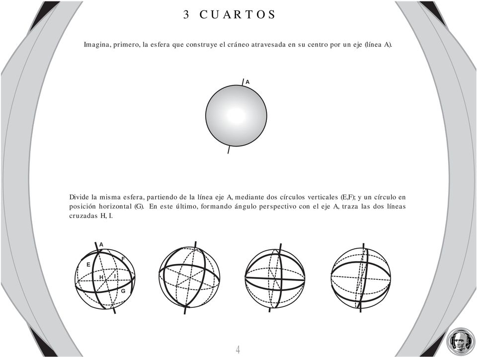 A Divide la misma esfera, partiendo de la línea eje A, mediante dos círculos verticales