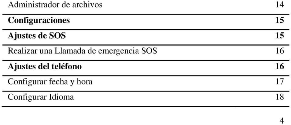 emergencia SOS 16 Ajustes del teléfono 16