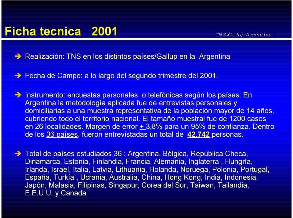 En Argentina la metodología aplicada fue de entrevistas personales y domiciliarias a una muestra representativa de la población mayor de 14 años, cubriendo todo el territorio nacional.