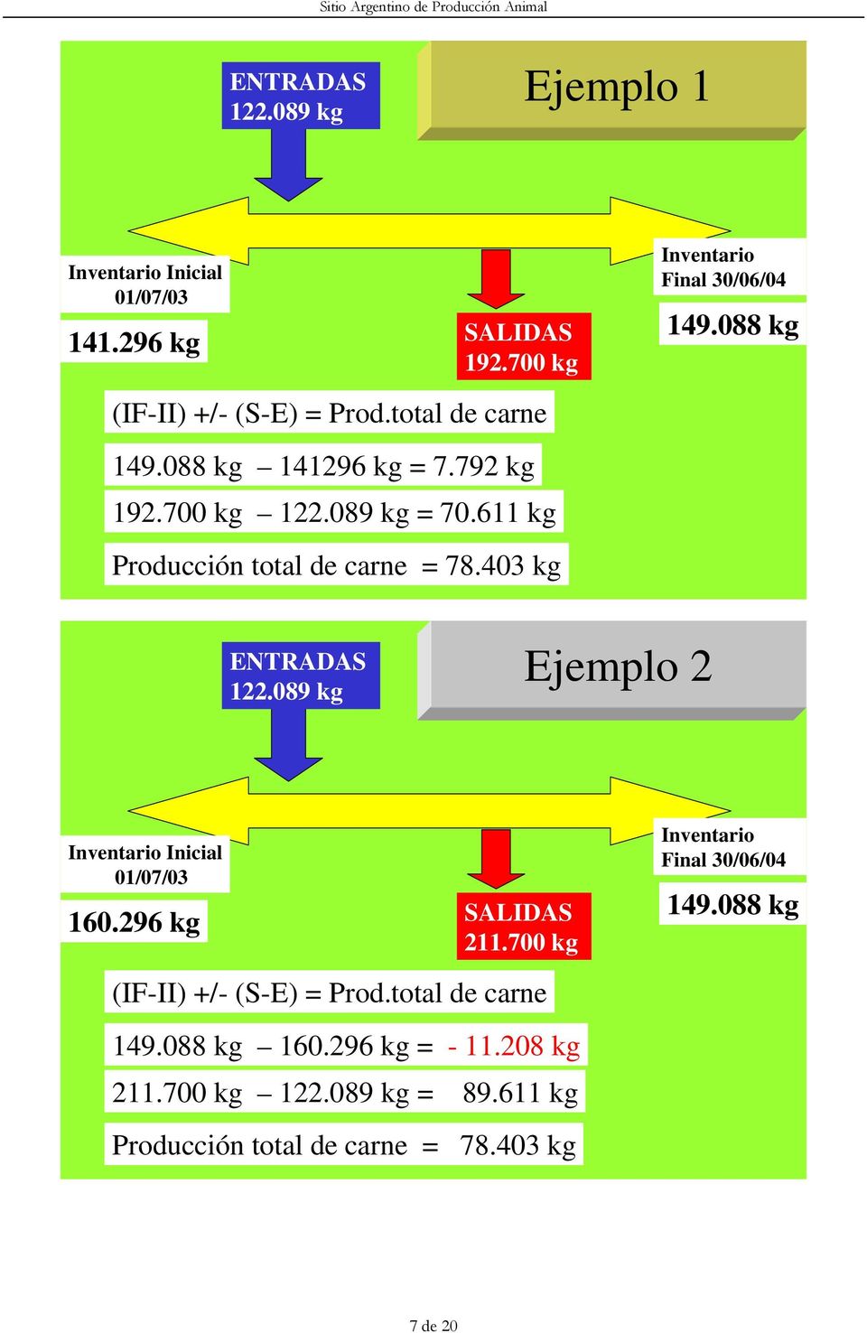 088 kg ENTRADAS 122.089 kg Ejemplo 2 Inventario Inicial 01/07/03 160.296 kg SALIDAS 211.700 kg (IF-II) +/- (S-E) = Prod.
