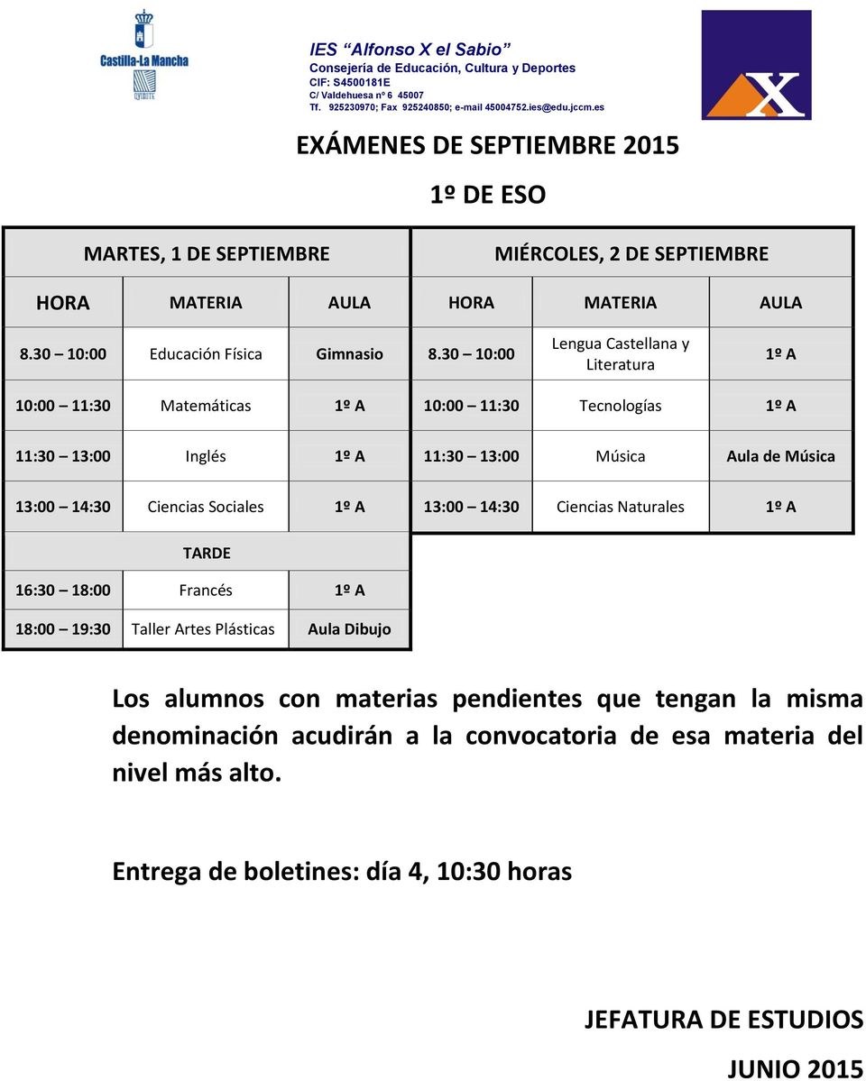 14:30 Ciencias Sociales 1º A 13:00 14:30 Ciencias Naturales 1º A