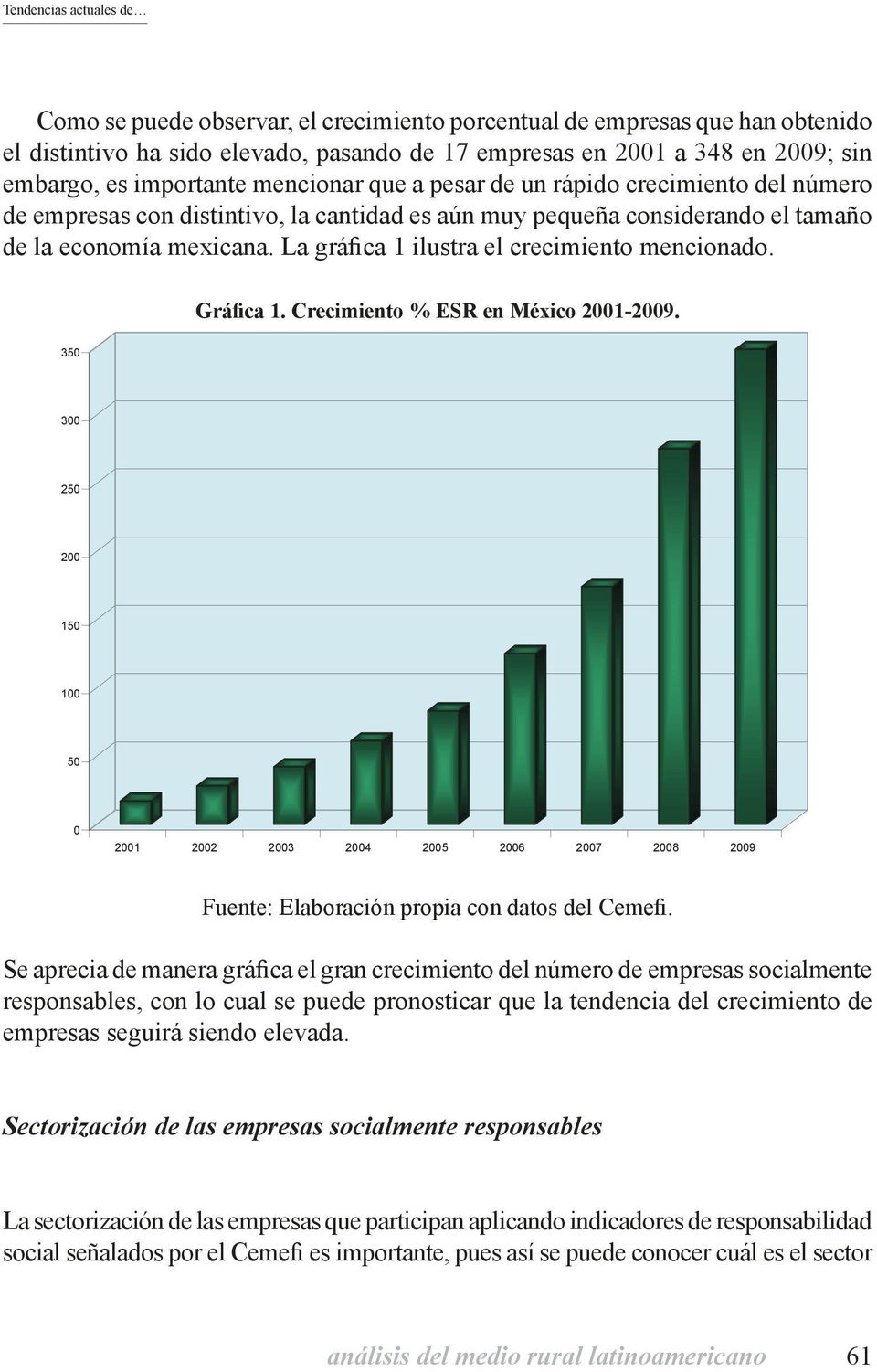 La gráfica 1 ilustra el crecimiento mencionado. Gráfica 1. Crecimiento % ESR en México 2001-2009.