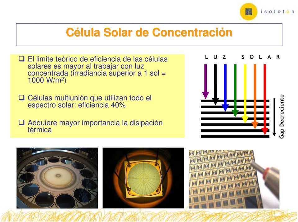 1000 W/m 2 ) Células multiunión que utilizan todo el espectro solar: eficiencia