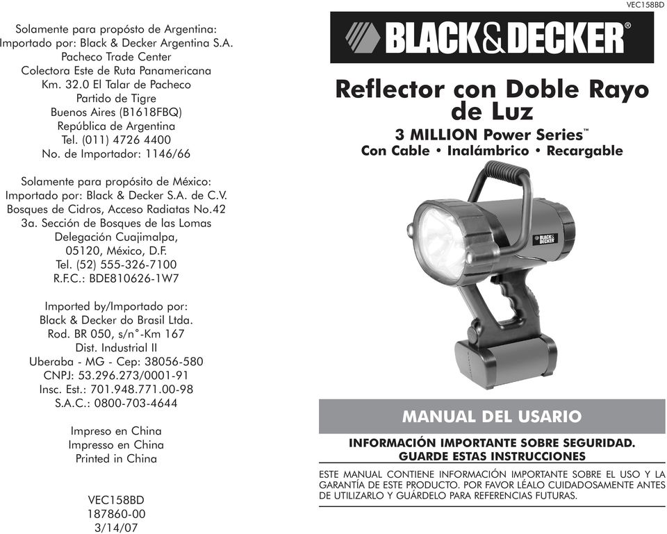 black decker VEC158BD v 3 million power series rechargeable
