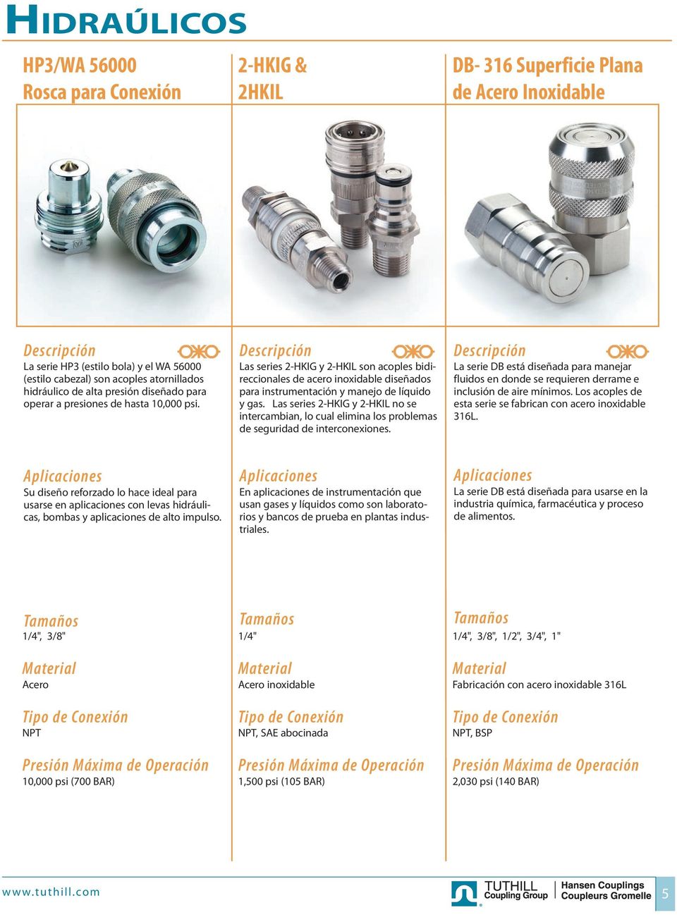 Las series 2-HKIG y 2-HKIL son acoples bidireccionales de acero inoxidable diseñados para instrumentación y manejo de líquido y gas.