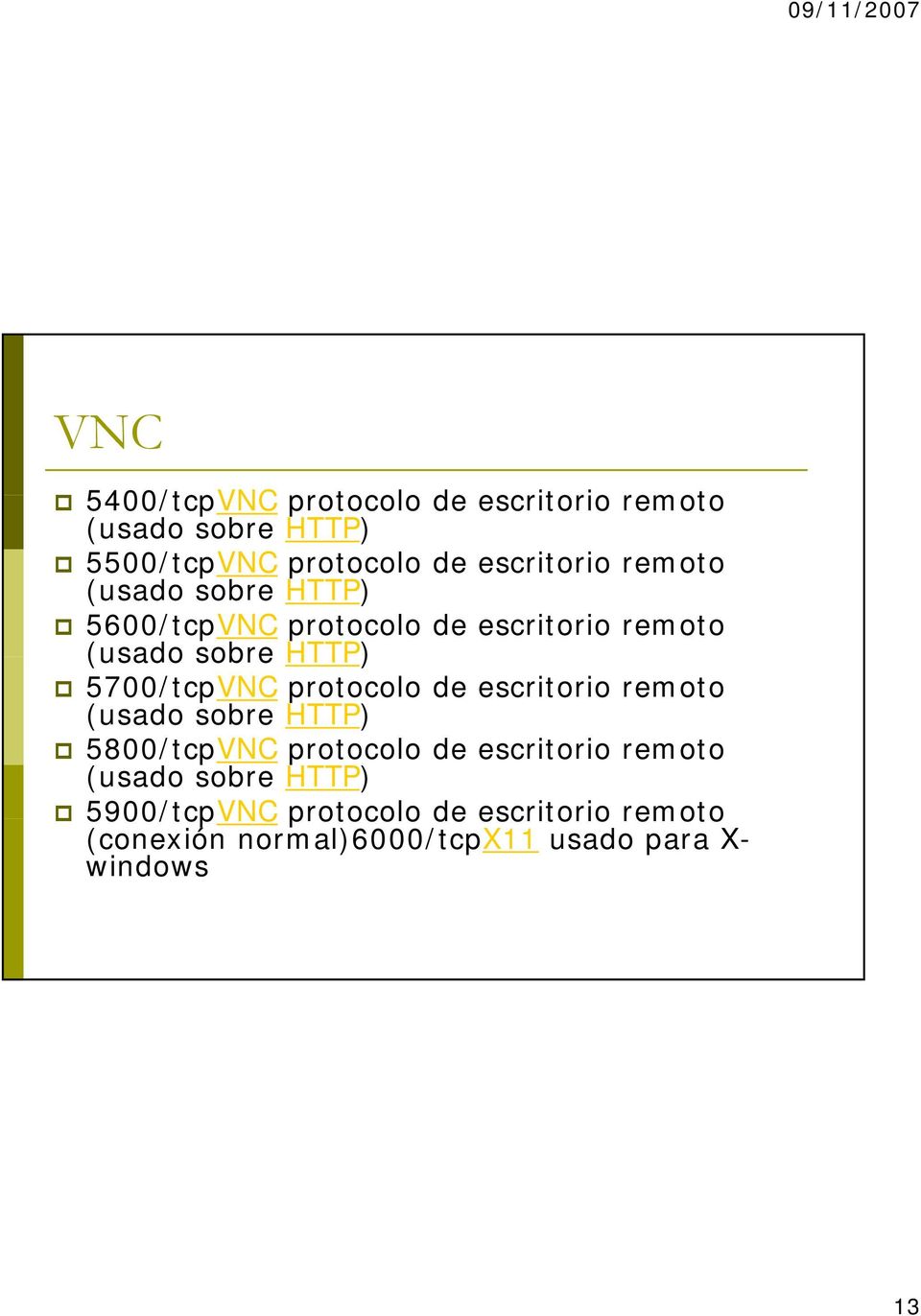 protocolo de escritorio remoto (usado sobre HTTP) 5800/tcpVNC protocolo de escritorio remoto (usado