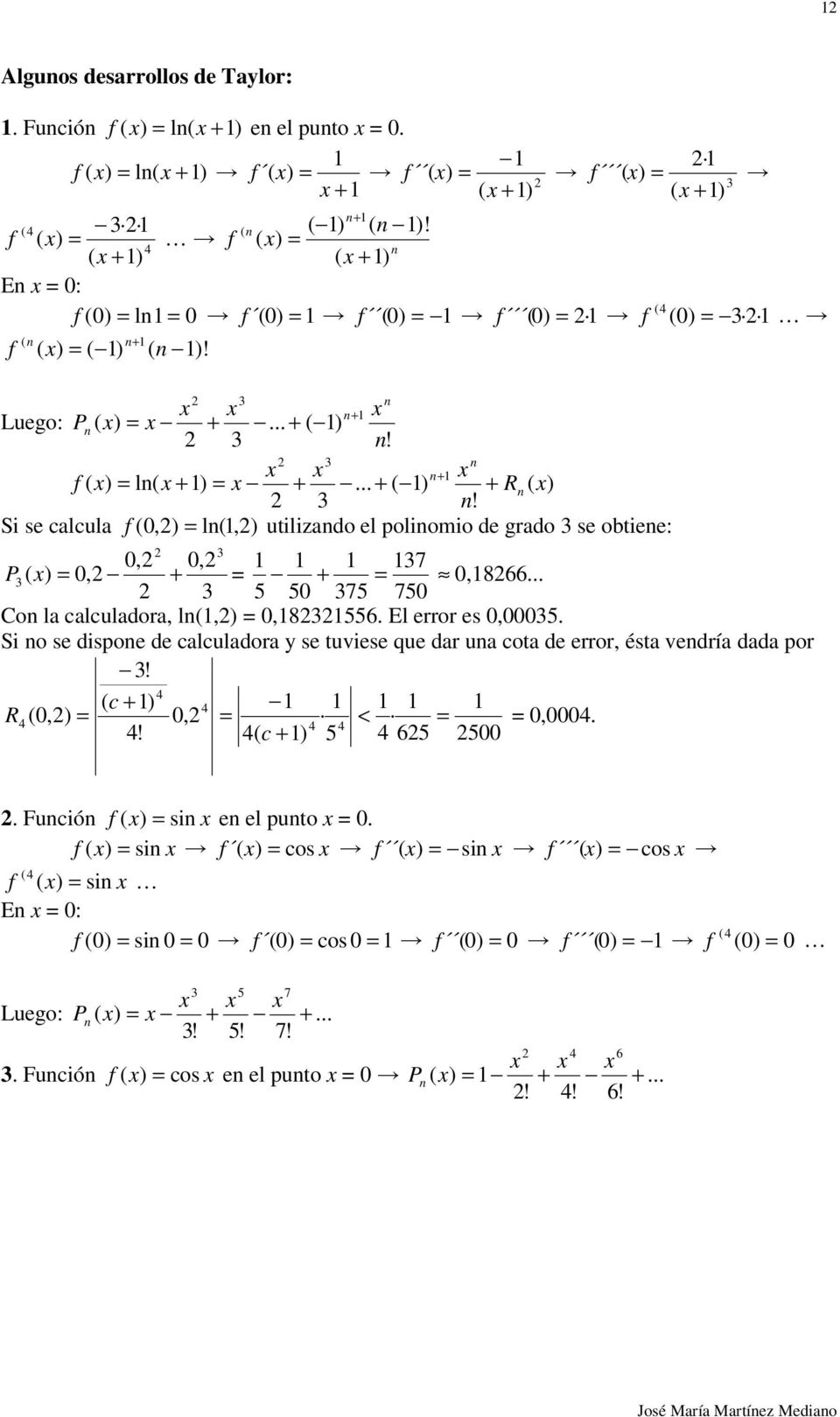 Si se calcula f ( 0,) l(, ) utilizado el poliomio de grado se obtiee: 0, 0, 7 P ( ) 0, 0,8 0 7 70 Co la calculadora, l(,) 0,8 El error es 0,000 Si o se dispoe de