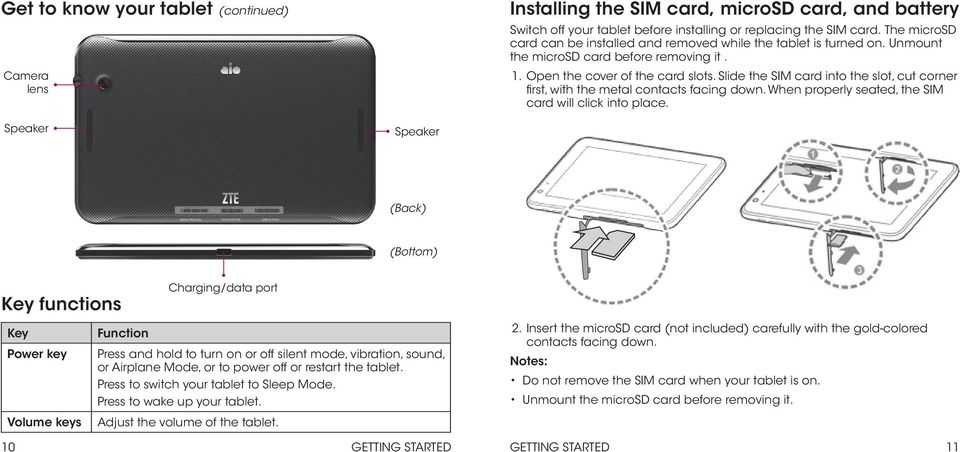 Slide the SIM card into the slot, cut corner first, with the metal contacts facing down. When properly seated, the SIM card will click into place.