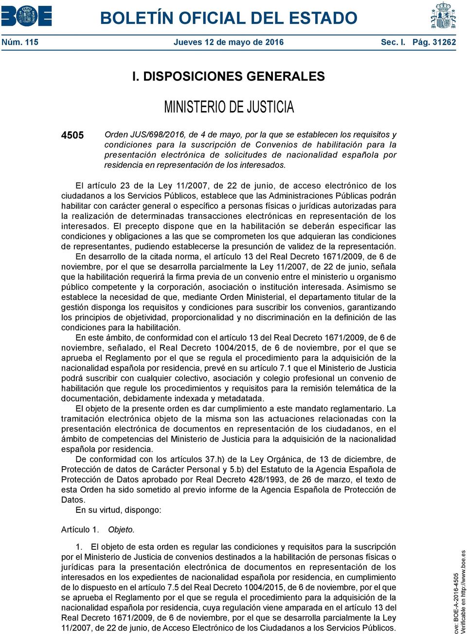 presentación electrónica de solicitudes de nacionalidad española por residencia en representación de los interesados.