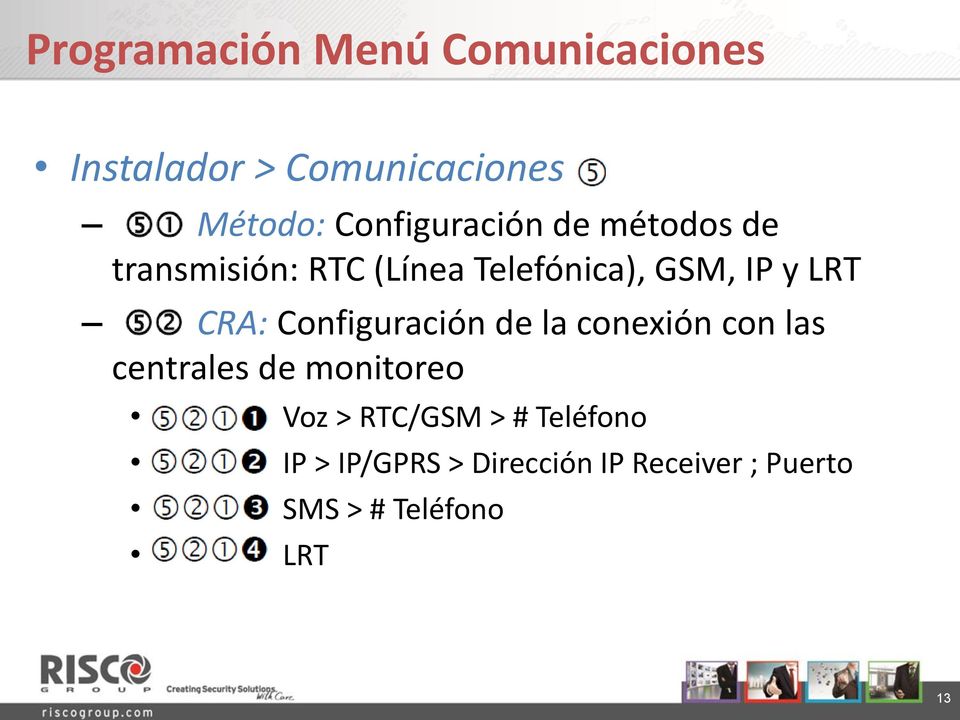 LRT CRA: Configuración de la conexión con las centrales de monitoreo Voz >