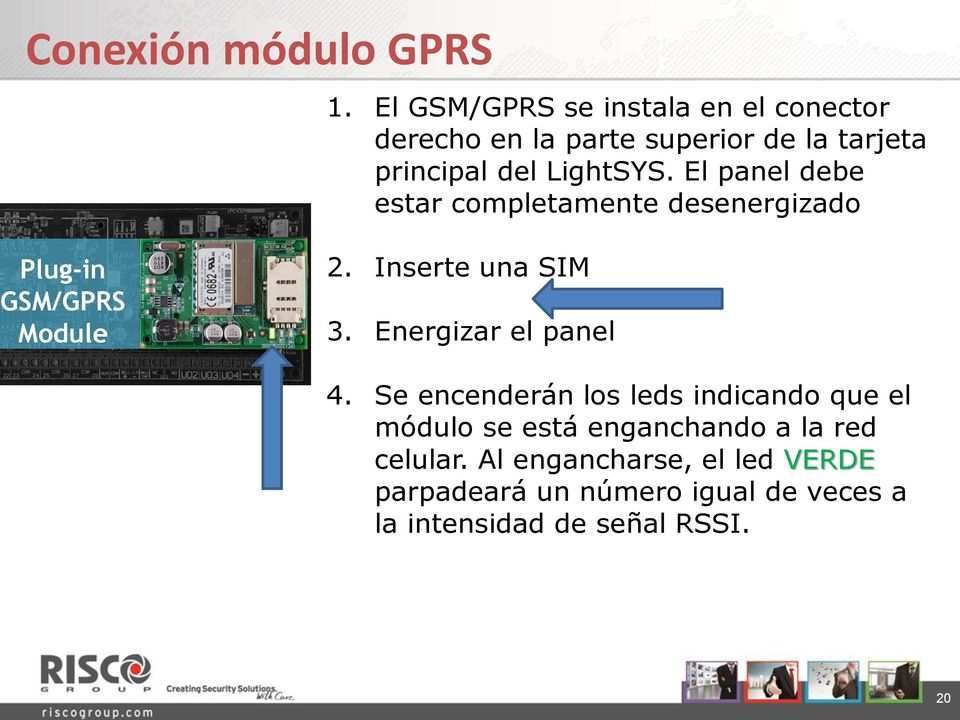 El panel debe estar completamente desenergizado Plug-in GSM/GPRS Module 2. Inserte una SIM 3.