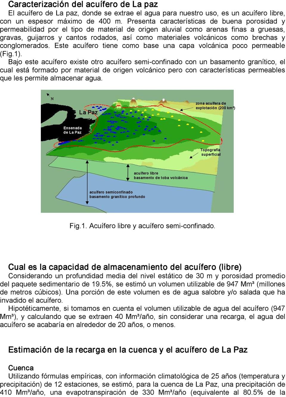 como brechas y conglomerados. Este acuífero tiene como base una capa volcánica poco permeable (Fig.1).