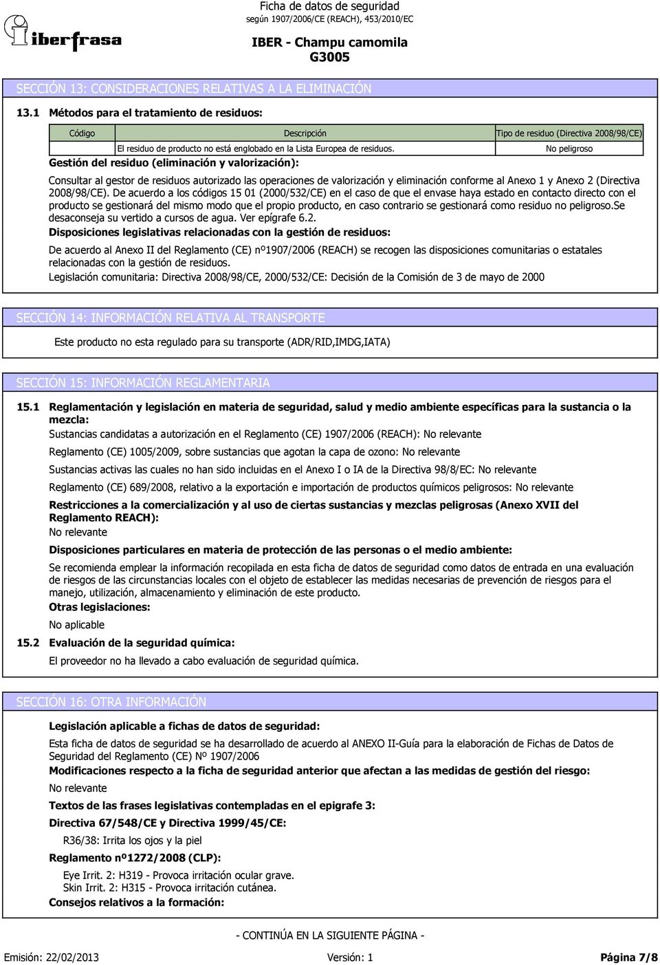 al Anexo 1 y Anexo 2 (Directiva 2008/98/CE).