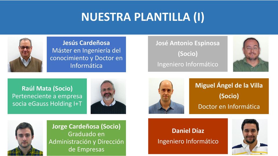 a empresa socia egauss Holding I+T Miguel Ángel de la Villa (Socio) Doctor en Informática Jorge