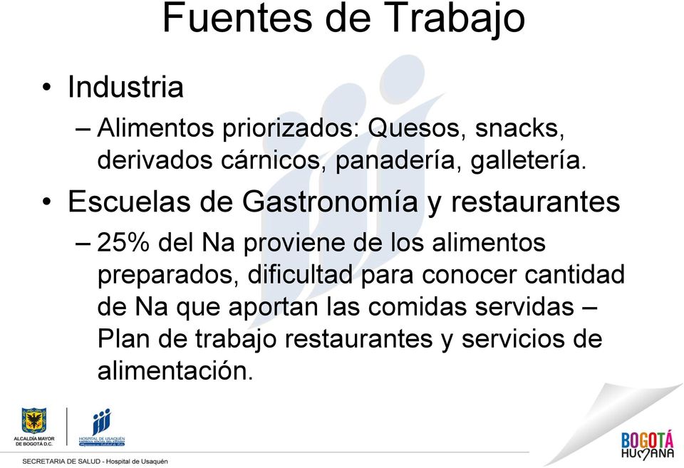Escuelas de Gastronomía y restaurantes 25% del Na proviene de los alimentos