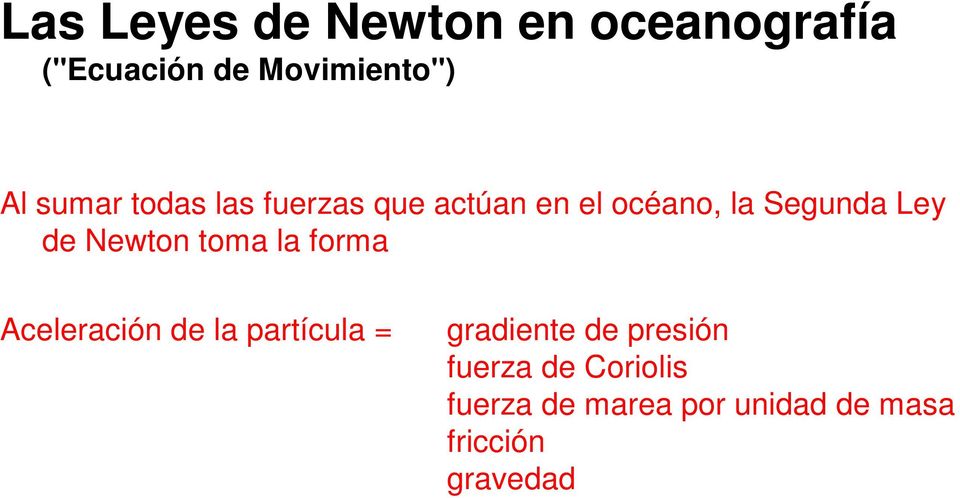 Newton toma la forma Aceleración de la partícula = gradiente de