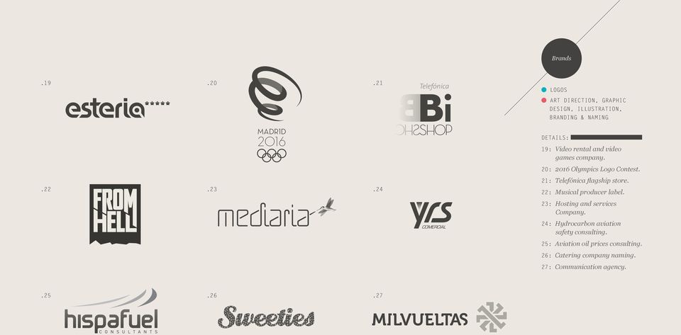 video games company. 20: 2016 Olympics Logo Contest. 21: Telefónica flagship store..22.23.