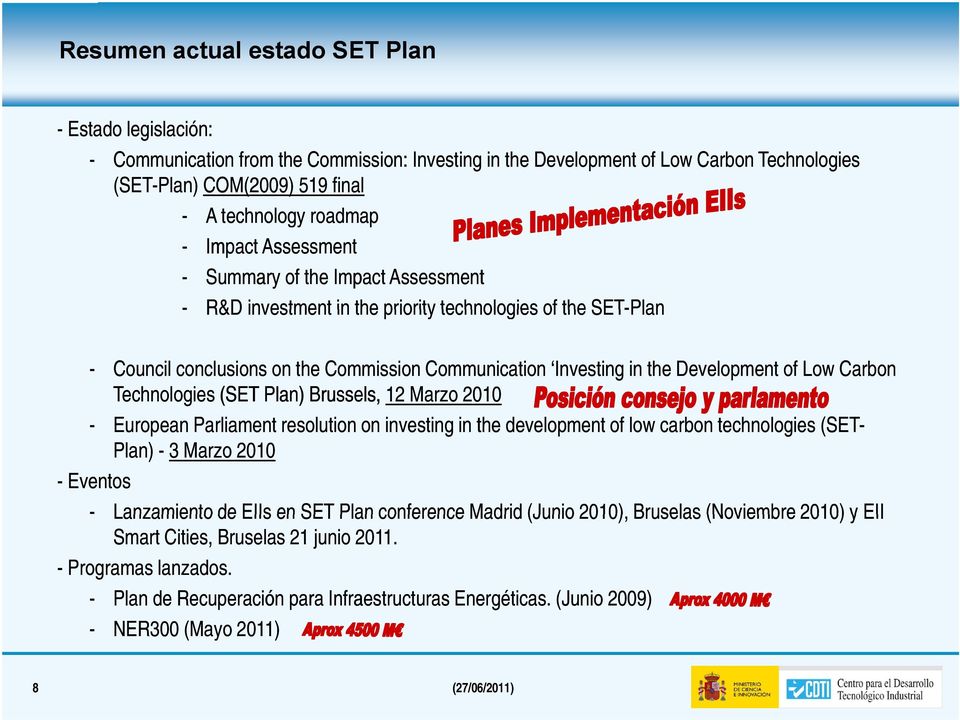 of Low Carbon Technologies (SET Plan) Brussels, 12 Marzo 2010 - European Parliament resolution on investing in the development of low carbon technologies (SET- Plan) - 3 Marzo 2010 - Eventos -