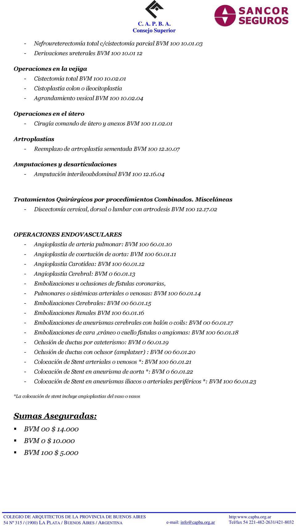 10.07 Amputaciones y desarticulaciones - Amputación interileoabdominal BVM 100 12.16.04 Tratamientos Quirúrgicos por procedimientos Combinados.