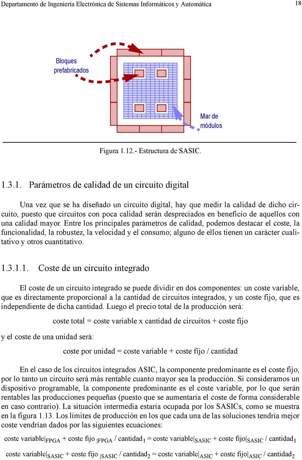 12.- Estructura de SASIC. 1.3.1. Parámetros de calidad de un circuito digital Una vez que se ha diseñado un circuito digital, hay que medir la calidad de dicho circuito, puesto que circuitos con poca