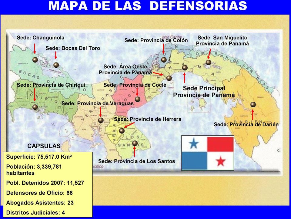 Provincia de Veraguas Sede: Provincia de Herrera CAPSULAS Superficie: 75,517.0 Km2 Población: 3,339,781 habitantes Pobl.