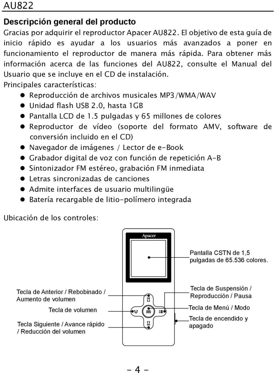 Para obtener más información acerca de las funciones del AU822, consulte el Manual del Usuario que se incluye en el CD de instalación.
