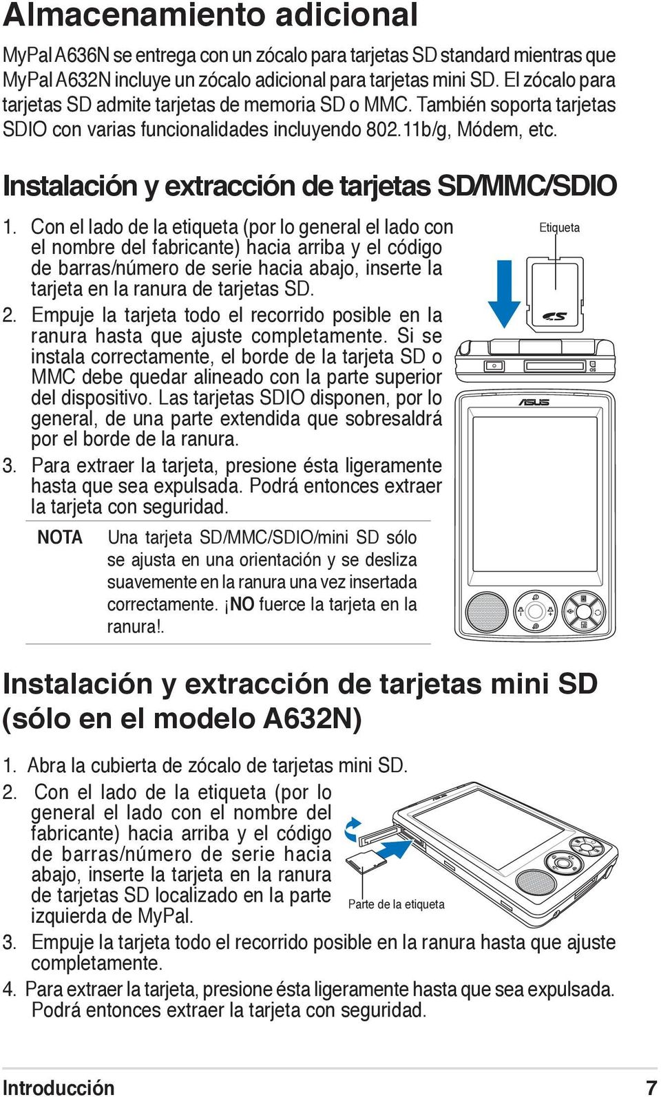 Instalación y extracción de tarjetas SD/MMC/SDIO 1.