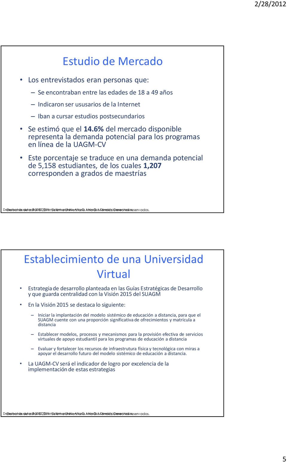 corresponden a grados de maestrías Derechos de autor de autor 2012. 2011. Sistema Sistema Universitario Universitario Ana G. Ana Méndez. G. Méndez. Derechos Derechos reservados.