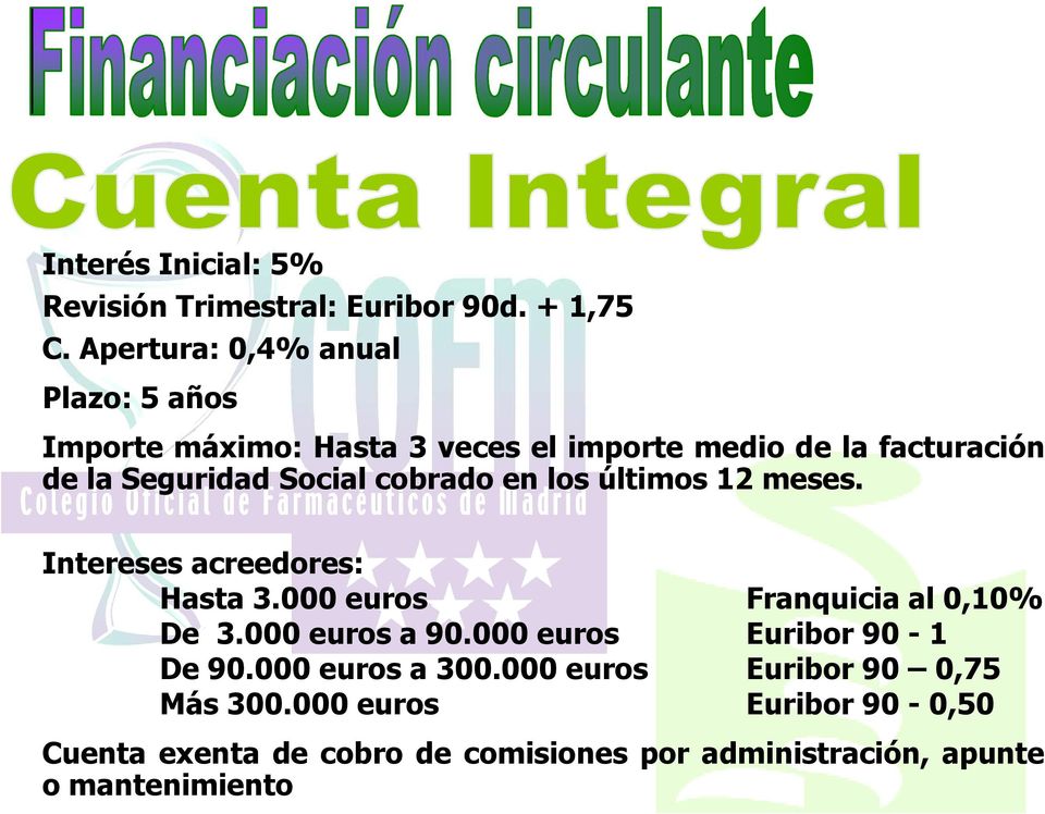 Social cobrado en los últimos 12 meses. Intereses acreedores: Hasta 3.000 euros Franquicia al 0,10% De 3.000 euros a 90.