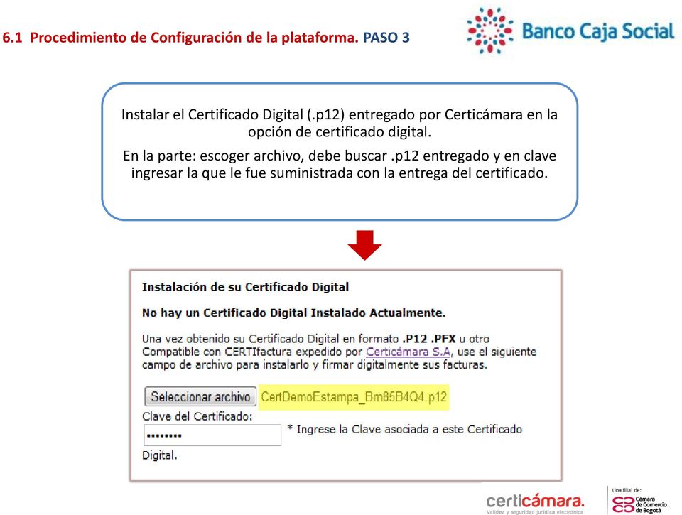 p12) entregado por Certicámara en la opción de certificado digital.