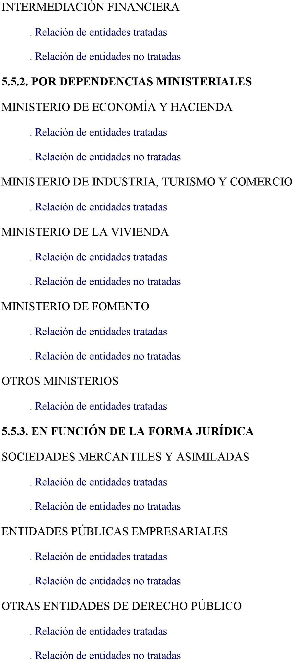 Relación de entidades no tratadas MINISTERIO DE FOMENTO. Relación de entidades no tratadas OTROS MINISTERIOS 5.5.3.