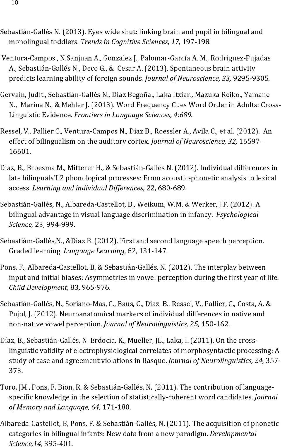 ,LakaItziar.,MazukaReiko.,Yamane N.,MarinaN.,&MehlerJ.(2013).WordFrequencyCuesWordOrderinAdults:CrossS LinguisticEvidence.FrontiersinLanguageSciences,4:689. Ressel,V.,PallierC.,VenturaSCamposN.,DiazB.