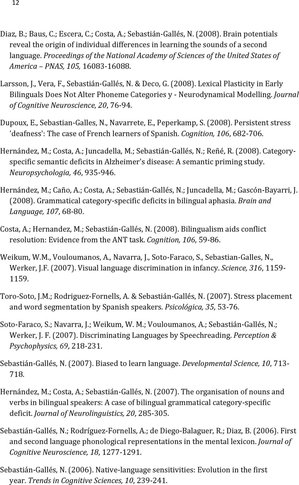 LexicalPlasticityinEarly BilingualsDoesNotAlterPhonemeCategoriesySNeurodynamicalModelling.Journal ofcognitiveneuroscience,20,76s94. Dupoux,E.,SebastianSGalles,N.,Navarrete,E.,Peperkamp,S.(2008).
