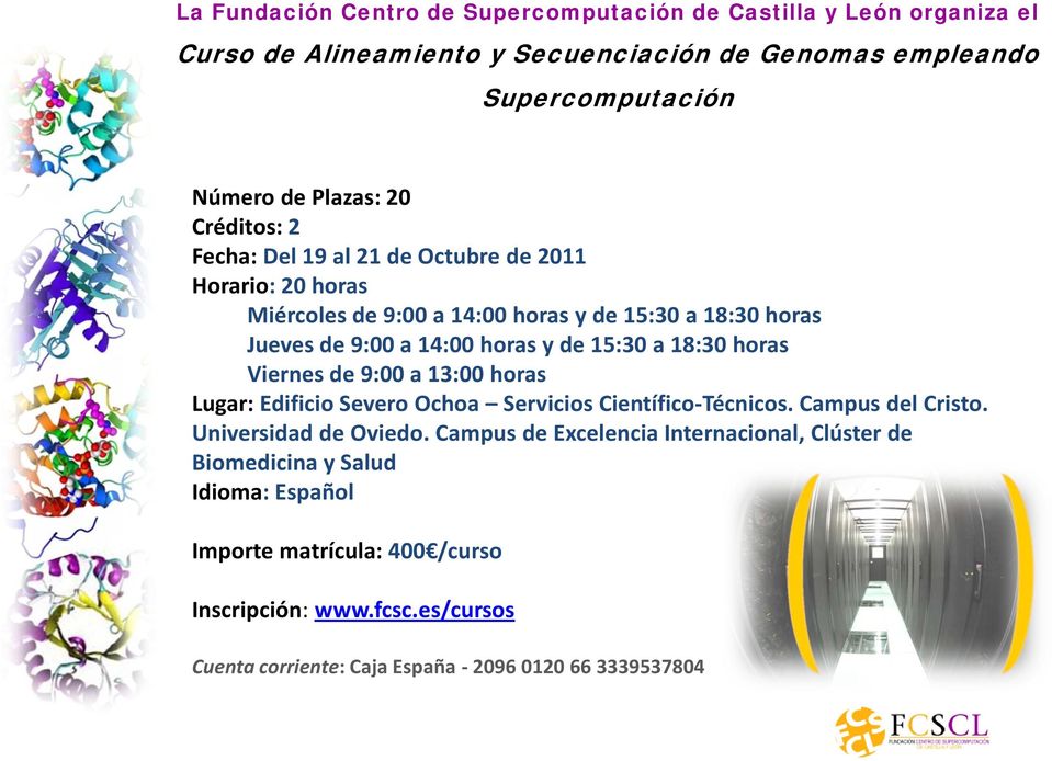 Lugar: Edificio Severo Ochoa Servicios Científico-Técnicos. Campus del Cristo. Universidad de Oviedo.