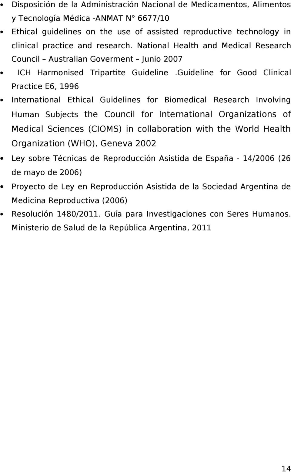 Guideline for Good Clinical Practice E6, 1996 International Ethical Guidelines for Biomedical Research Involving Human Subjects the Council for International Organizations of Medical Sciences (CIOMS)