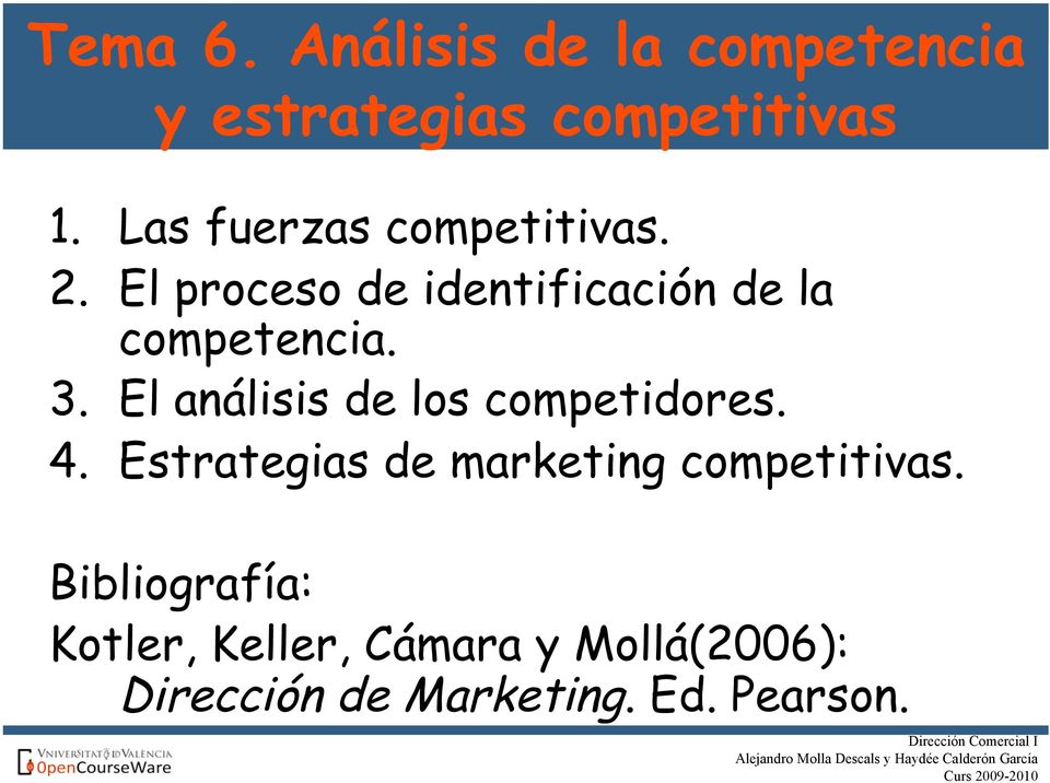 3. El análisis de los competidores. 4. Estrategias de marketing competitivas.