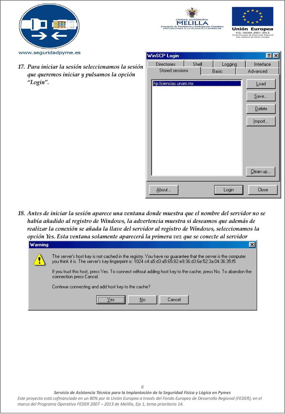registro de Windows, la advertencia muestra si deseamos que además de realizar la conexión se añada la llave del
