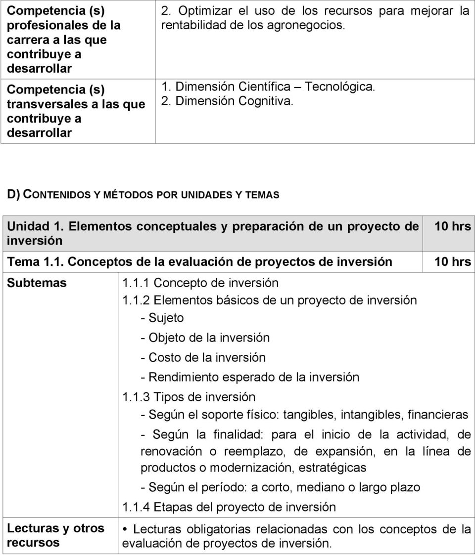 Elementos conceptuales y preparación de un proyecto de inversión Tema 1.
