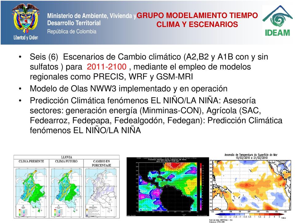 NWW3 implementado y en operación Predicción Climática fenómenos EL NIÑO/LA NIÑA: Asesoría sectores: generación