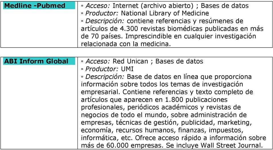 Productor: UMI Descripción: Base de datos en línea que proporciona información sobre todos los temas de investigación empresarial. Contiene referencias y texto completo de artículos que aparecen en 1.