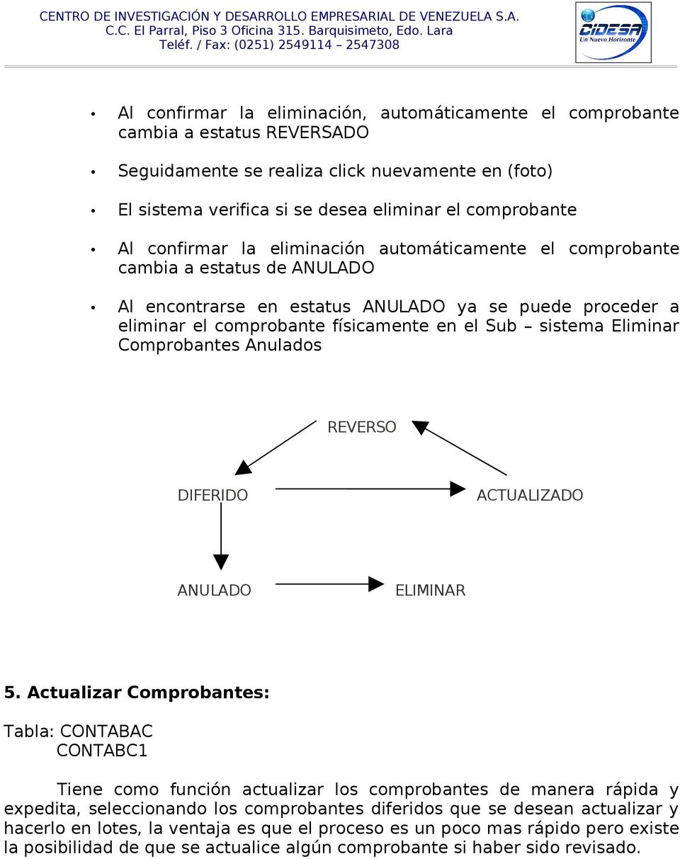 Eliminar Comprobantes Anulados REVERSO DIFERIDO ACTUALIZADO ANULADO ELIMINAR 5.